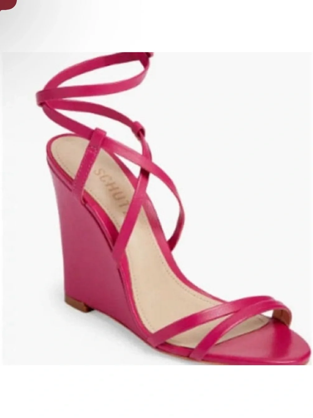 SCHUTZ DEONNE Hot Pink Strappy Wedge Sandal with Ankle Tie (22)